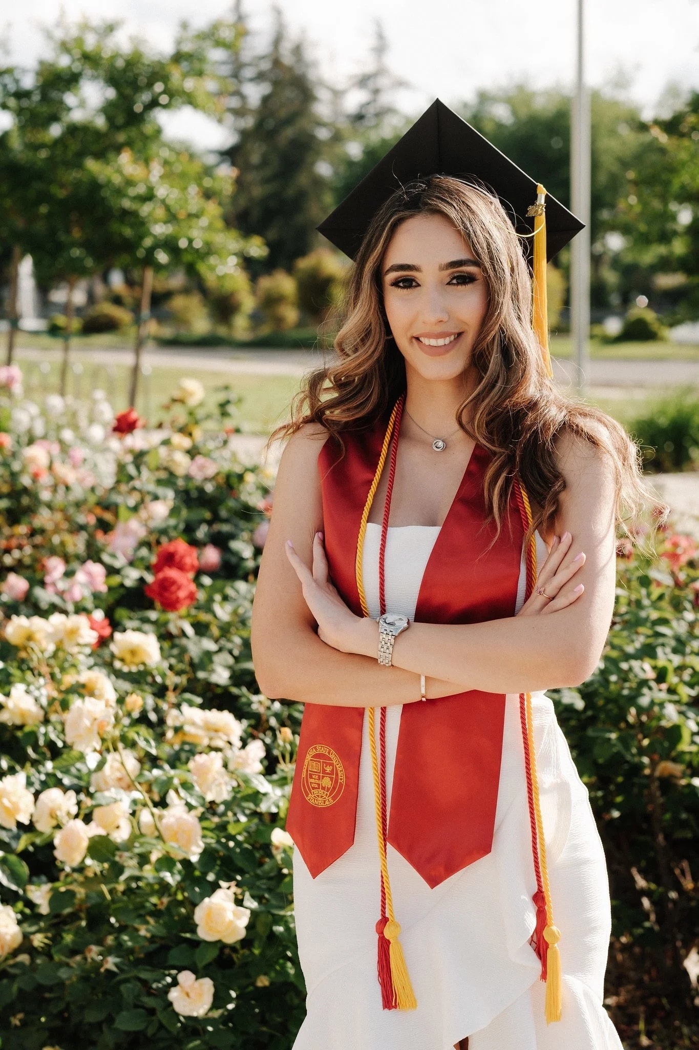 Graduation portrait in the rose garden