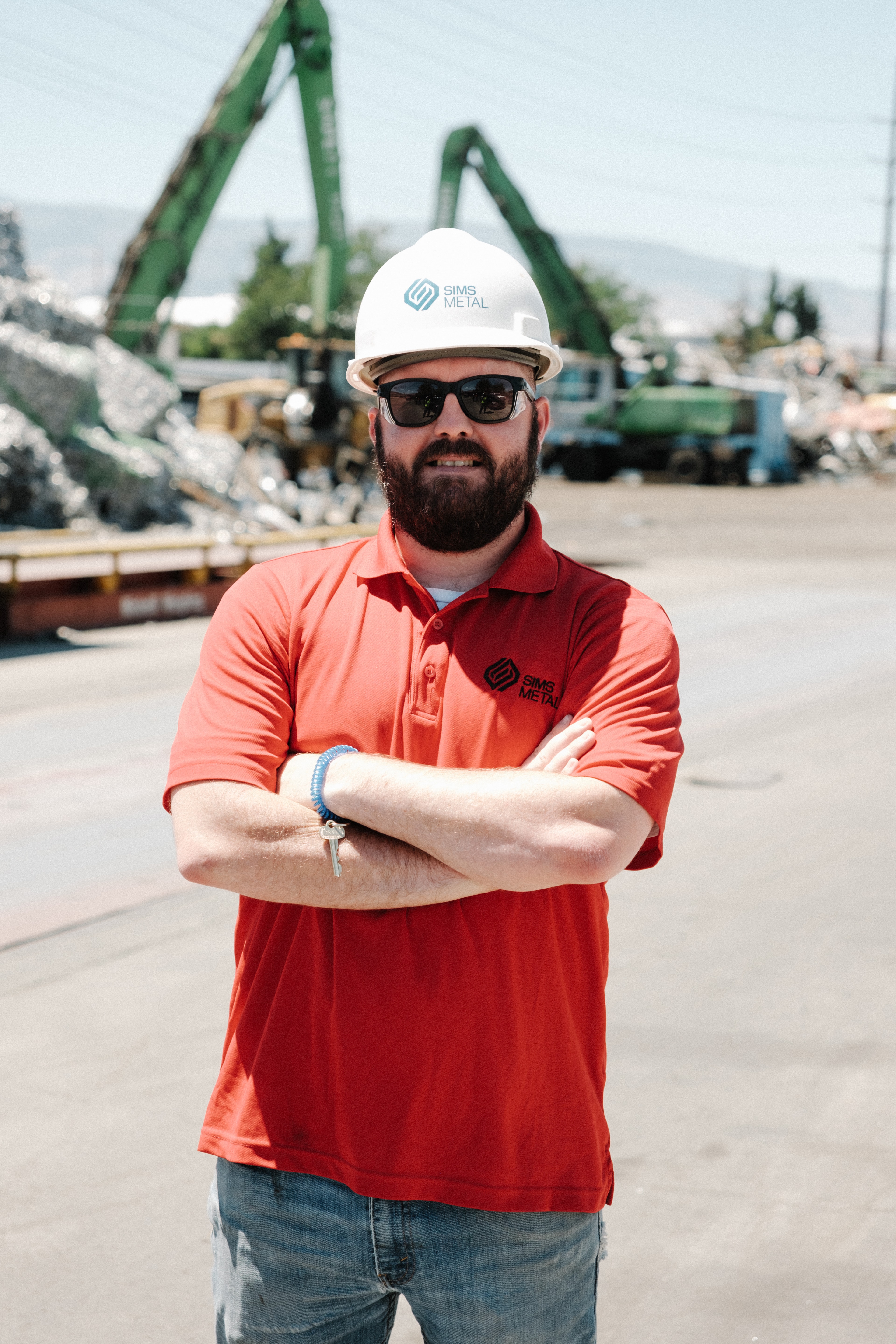 Sims Metal branding portrait in the yard — commercial photography by Steven Lelham in Reno, Nevada