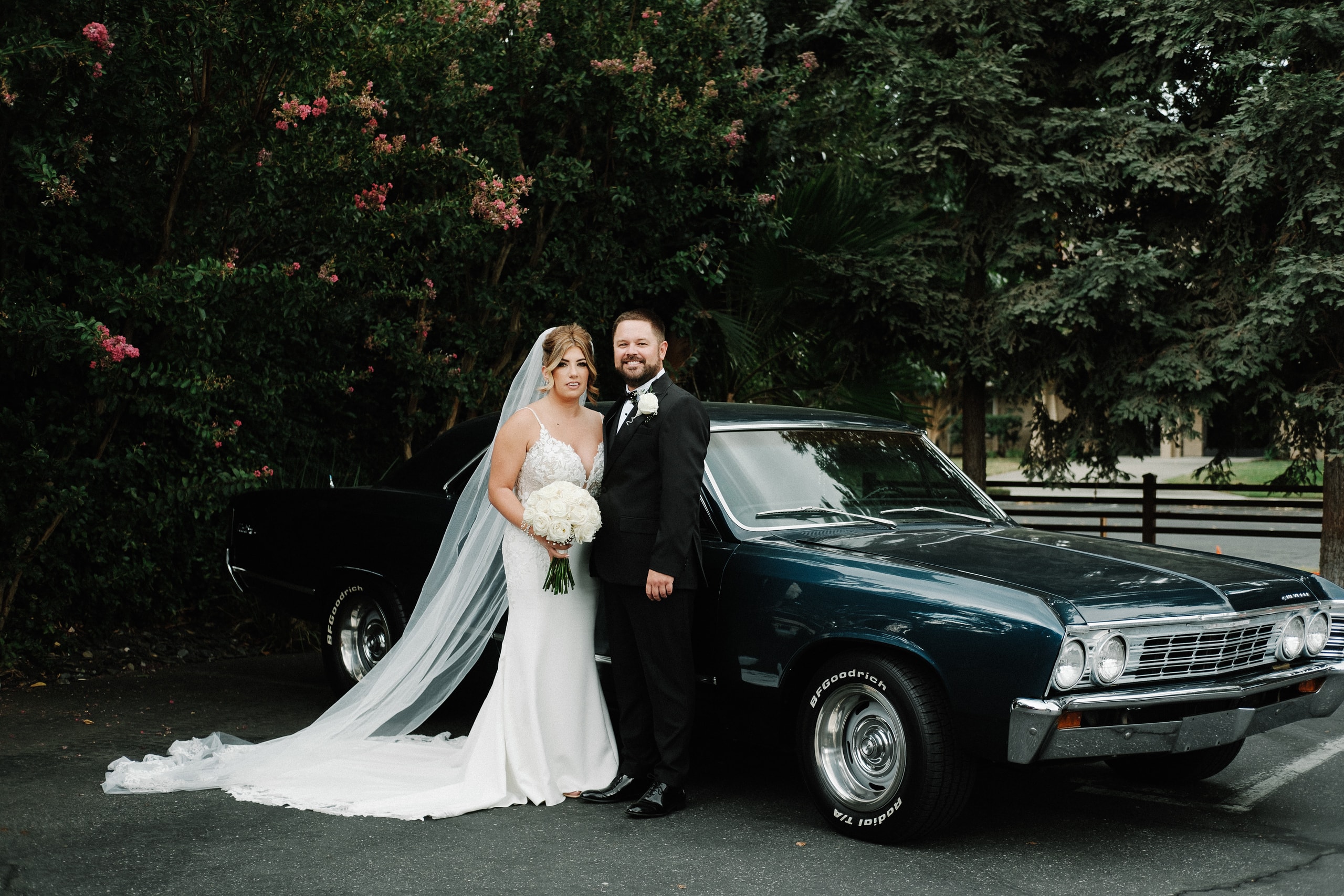 Y & C with a vintage car — couples photography by Steven Lelham in Modesto, CA